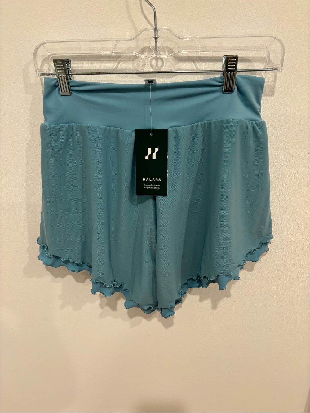 Halara NEW Patitoff Flow Pet Hair Resistant Mid Rise Frill Hem Shorts 3” Blue M